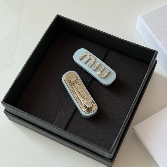 Miu Miu Light Blue Hair Clips with Sparkling Accents - Picture 8 of 9